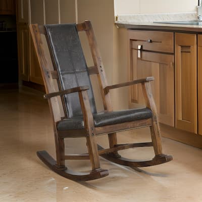 Jenne Rocking Chair, Faux Leather Seat and Back, Antique Dark Brown