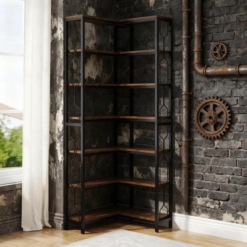 78.7" Tall 7-Tier Industrial Bookshelf - Display & Corner Shelf