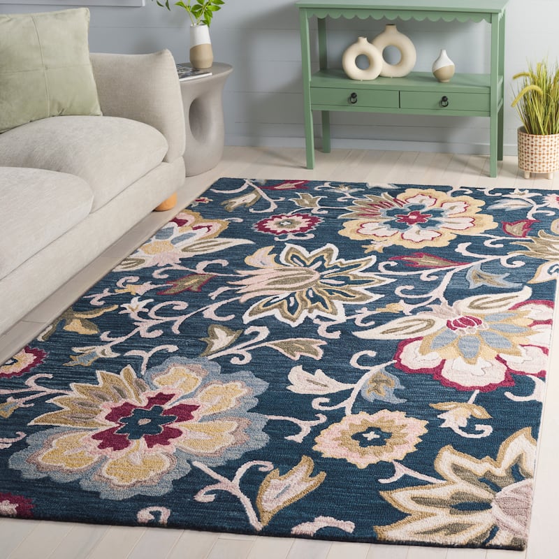 SAFAVIEH Handmade Blossom Katerinka Wool Rug - 5' x 8' - Navy/Red
