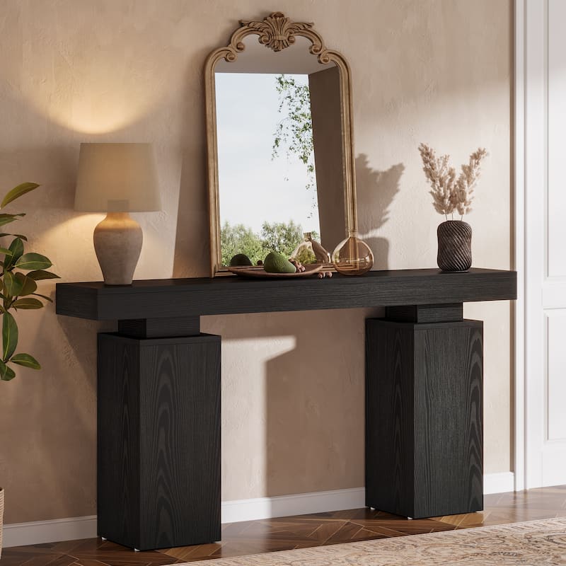 Industrial Sofa Console Table with Double Pedestal for Entryway