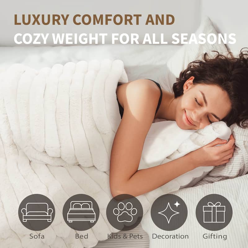 Luxury Reversible Textured Stripe Faux Fur & Velvet Throw