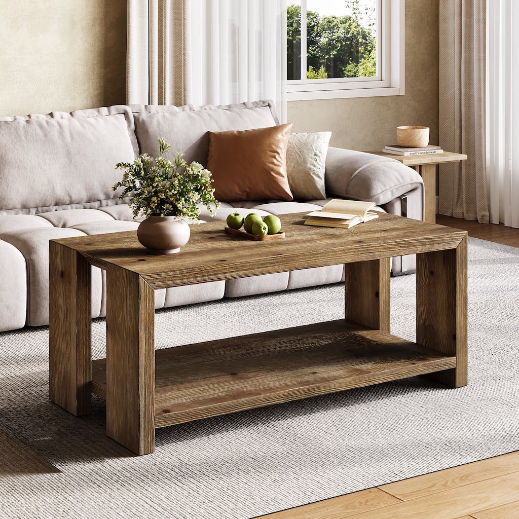 Solid Wood Rectangular Coffee Table for Living Room - 23.62"D x 47.24"W x 19.69"H