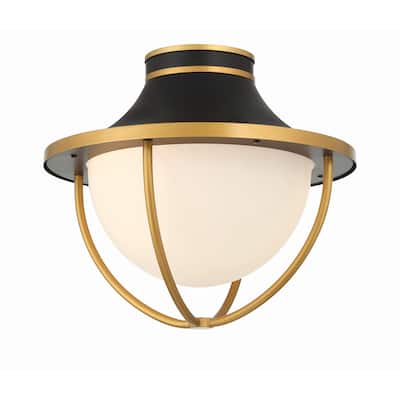 Atlas 2 Light Matte Black and Textured Gold Outdoor Semi Flush Mount - 13.5"W x 12"H x 13.5" D