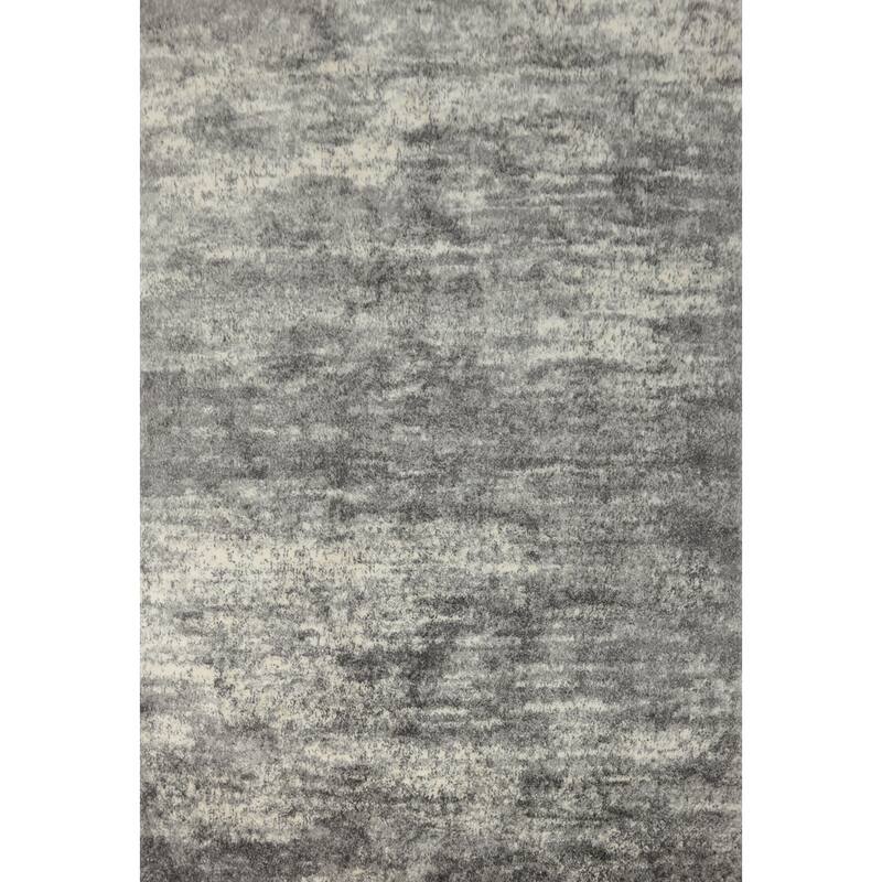 Machine Made Oriental Polyester Carpet Modern All-Over Greys & Charcoal Shaggy Area Rug - 10' 0'' X 7' 10''