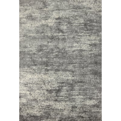 Machine Made Oriental Polyester Carpet Modern All-Over Greys & Charcoal Shaggy Area Rug - 10' 0'' X 7' 10''