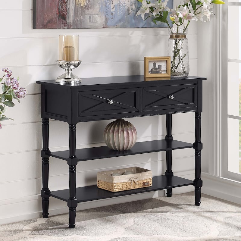 Convenience Concepts Country Oxford 2 Drawer Console Table with Shelves - Black