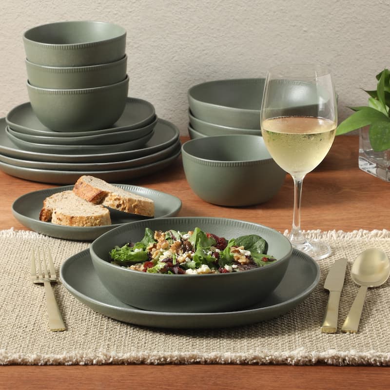 Gibson Elite Menlo Park 16-Piece Pottery Clay Stoneware Dinnerware Set - Reactive Glaze, Embossed, Service for 4