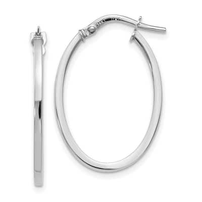 Curata 10k White Gold 26.75x2mm Squared Tube Polished Oval Hoop Earrings