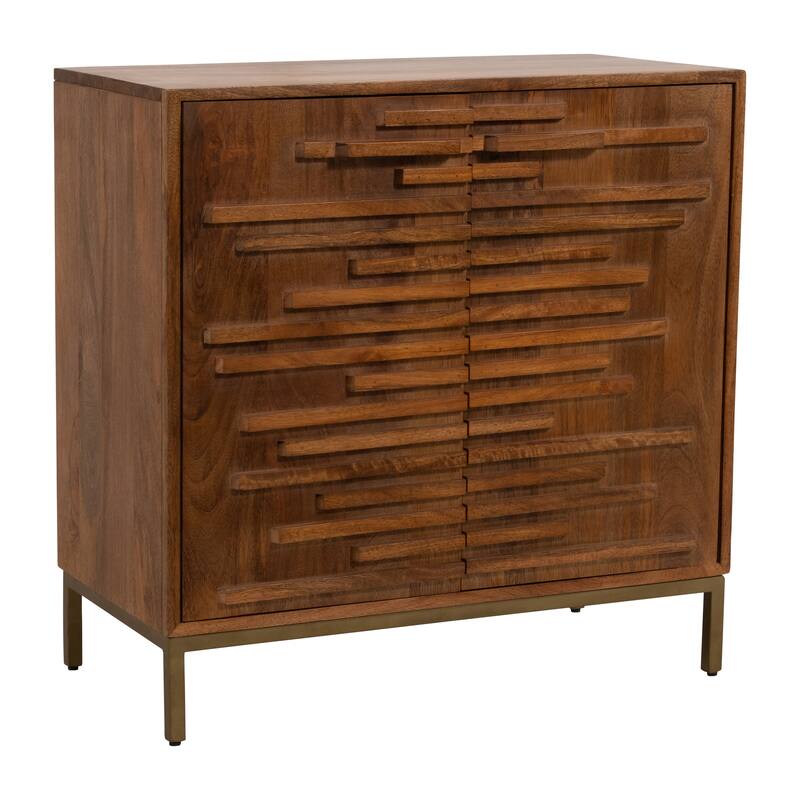 Sagebrook Home Modern Neutral Midcentury Slat 2 Door Cabinet, Mango Brown, Rectangle