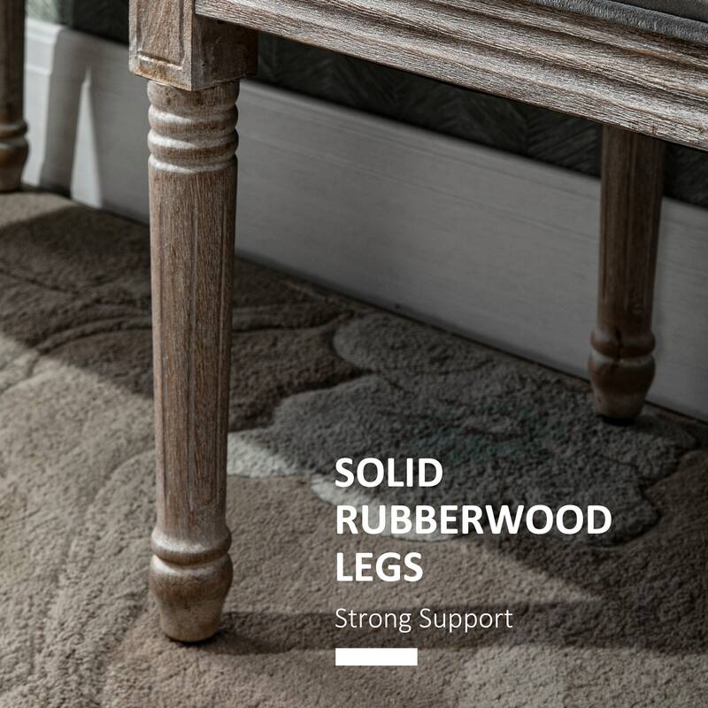 Grey Velvet Bench with Button-Tufted Cushion and Fluted Rubberwood Legs for Living Room - 56" W x 18.5" D x 20" H