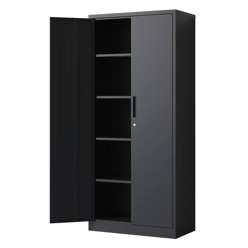 71"H Metal Lockable Storage Cabinet with Doors and 4 Shelves