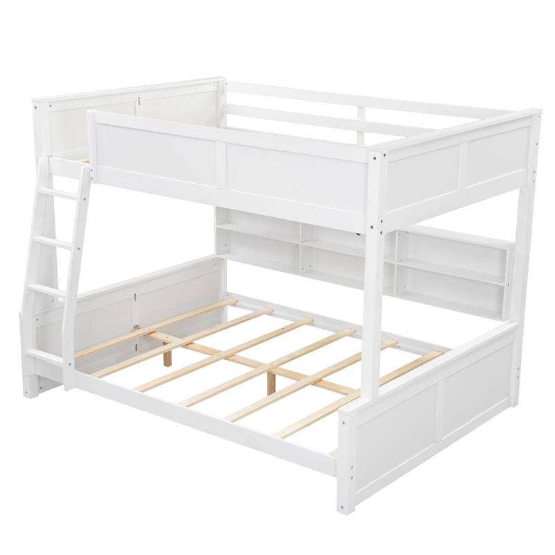 Twin&Full XL over Queen Bunk Bed with Storage Cabinets and USB Ports