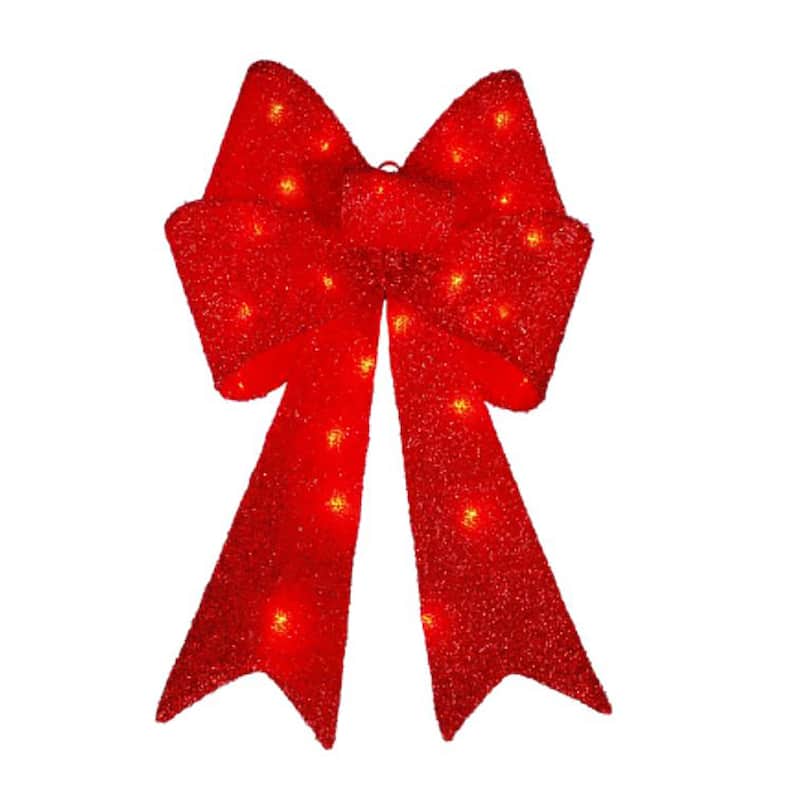 Christmas 2 ft. Lighted Red Fabric Bow
