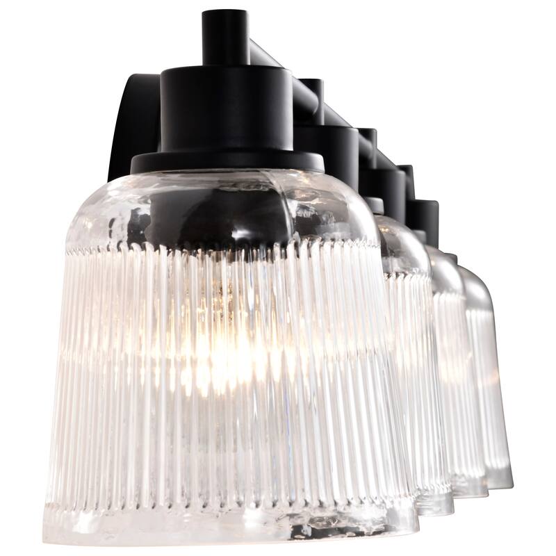 Grayson 4 Light Vanity Matte Black Finish Clear Ribbed Glass - Matte Black