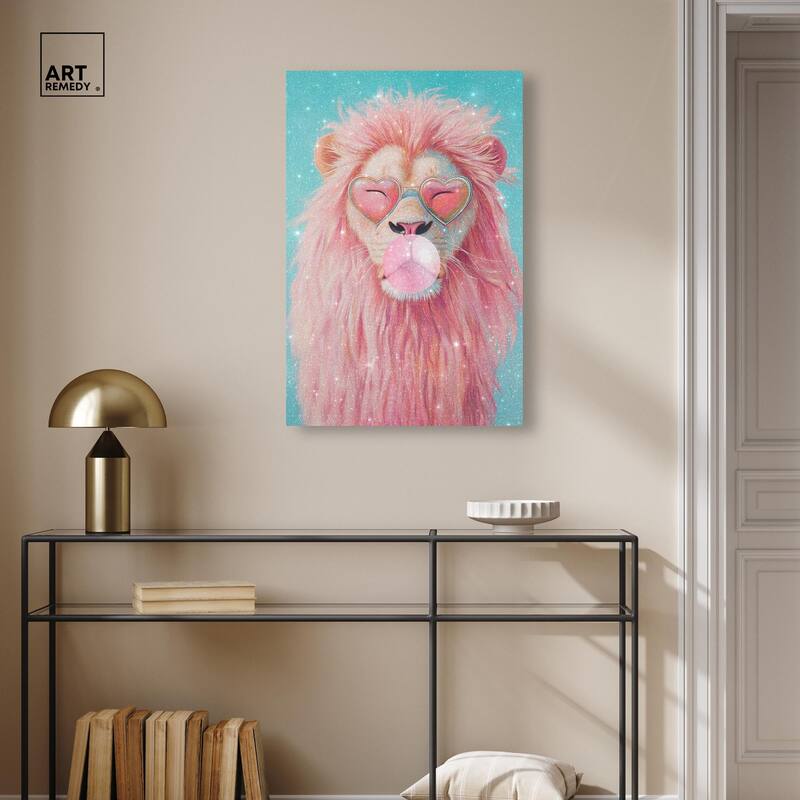 Pastel Lion Bubblegum Canvas by Art Remedy, Gallery Wrapped