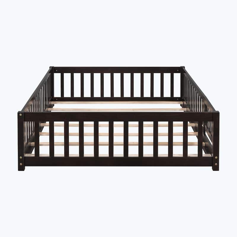 Durable Floor Platform Bed with Fence