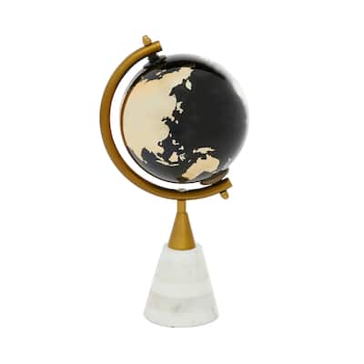 Ceramic Globe with Marble Base - Gold - Roche River Decor - 5"W x 5"L x 11"H