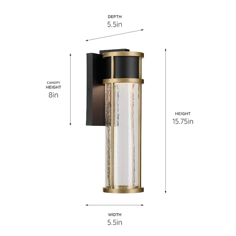 Kichler Lighting Camillo 15.75 in. 1-Light Textured Black and Brass Integrated LED Outdoor Wall Sconce