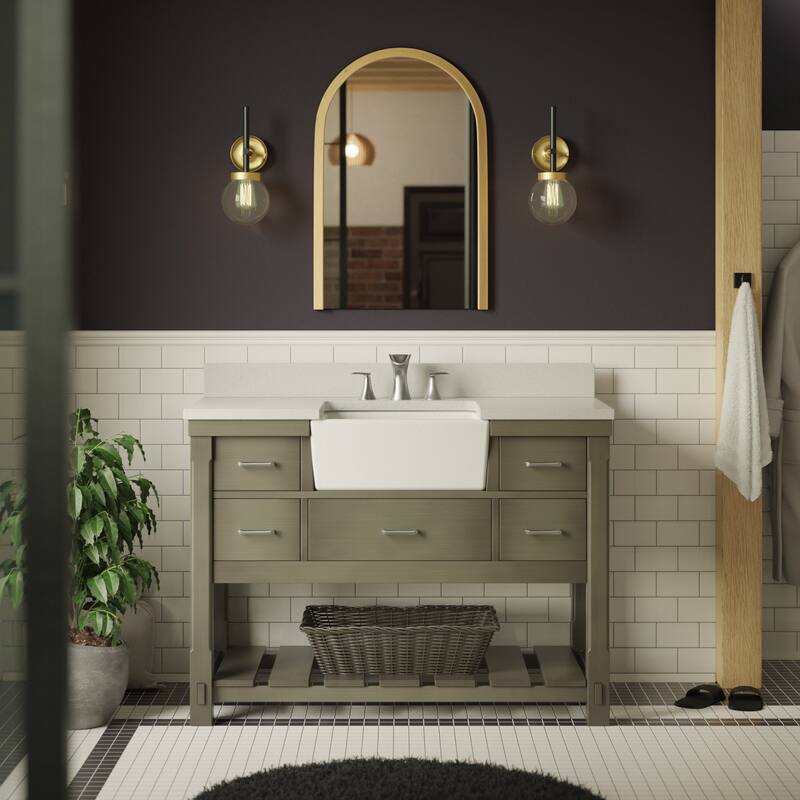 KitchenBathCollection Charlotte 48" Farmhouse Bathroom Vanity with Quartz Top - Weathered Gray