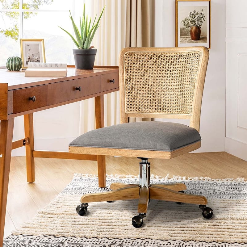 Calcutta Modern Rattan Back Task Chair Office chair with Solid Wood Legs by HULALA HOME