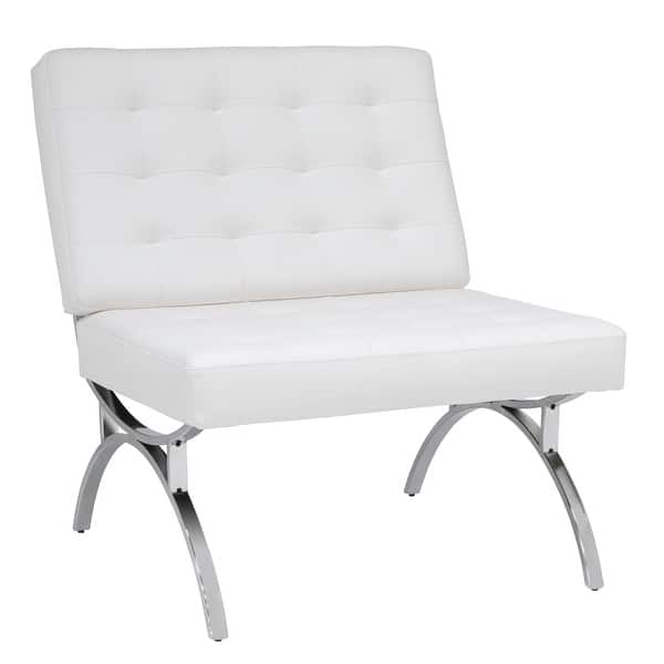slide 2 of 9, Newel Modern Blended Leather and Chrome Metal Frame Mid Century Accent Chair White