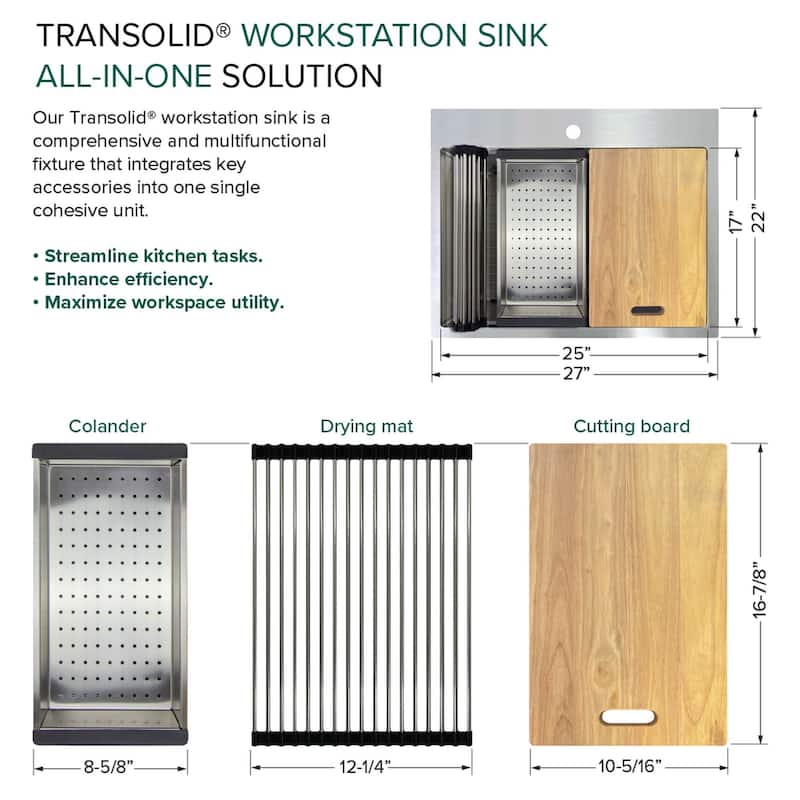 Transolid KWSST272210-1 KWS 27" Drop In Single Basin Stainless Steel