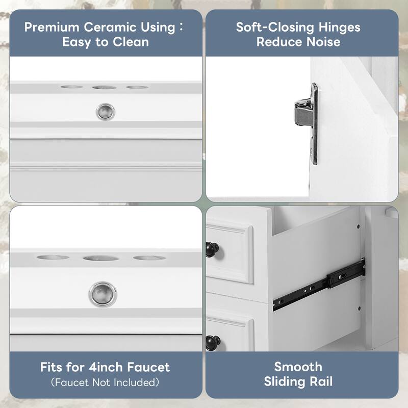 30" Bathroom Vanity With Ceramic Sink, Small Bathroom Sink Cabinet, Modern Cabinet With 2 Drawers And Adjustable Shelf