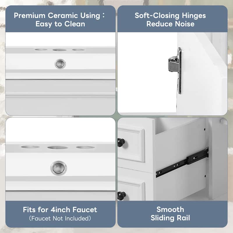 30" Bathroom Vanity with Ceramic Sink, Bathroom Storage Cabinet with 2 Drawers and Adjustable Shelf