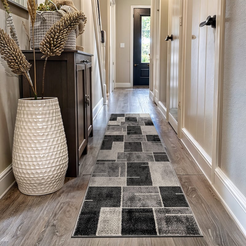 Modern Linear Area Rug for Living Room, Bedroom, or Entryway - Low Pile Indoor Rug - Cream - 2' 3" x 12'