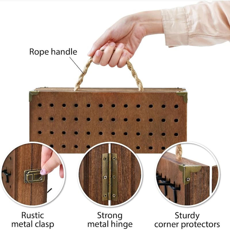 Wooden 2 Panel Pegboard Jewelry Display Organizer with 48 Black Hooks - S