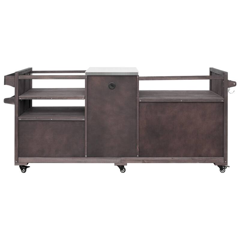 80 Inch Outdoor Kitchen Island with Solid Fir Wood and Stainless Steel Top