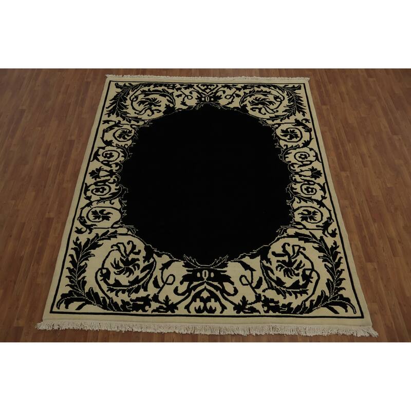 Hand Knotted Oriental 100% Wool Carpet Traditional Floral Black Nepalese Area Rug - 9' 10'' X 8' 3''