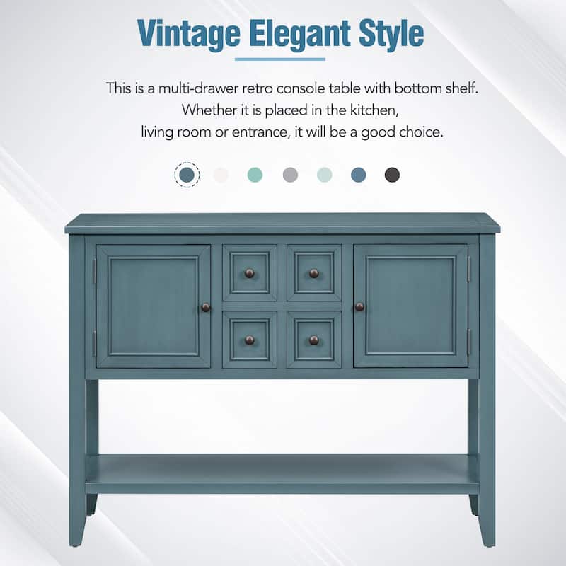 Cambridge Series Ample Storage Vintage Console Table with Four Small Drawers and Bottom Shelf for Living Rooms