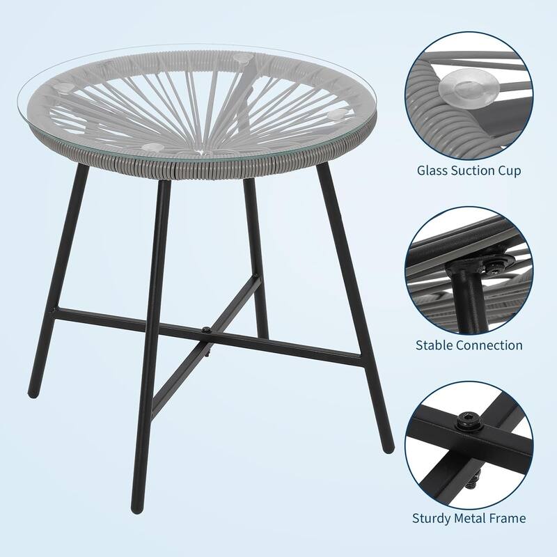 3-Piece Outdoor Bistro Set – Acapulco PE Rope Chairs & Tempered Glass Table, All-Weather for Patio, Poolside, Balcony