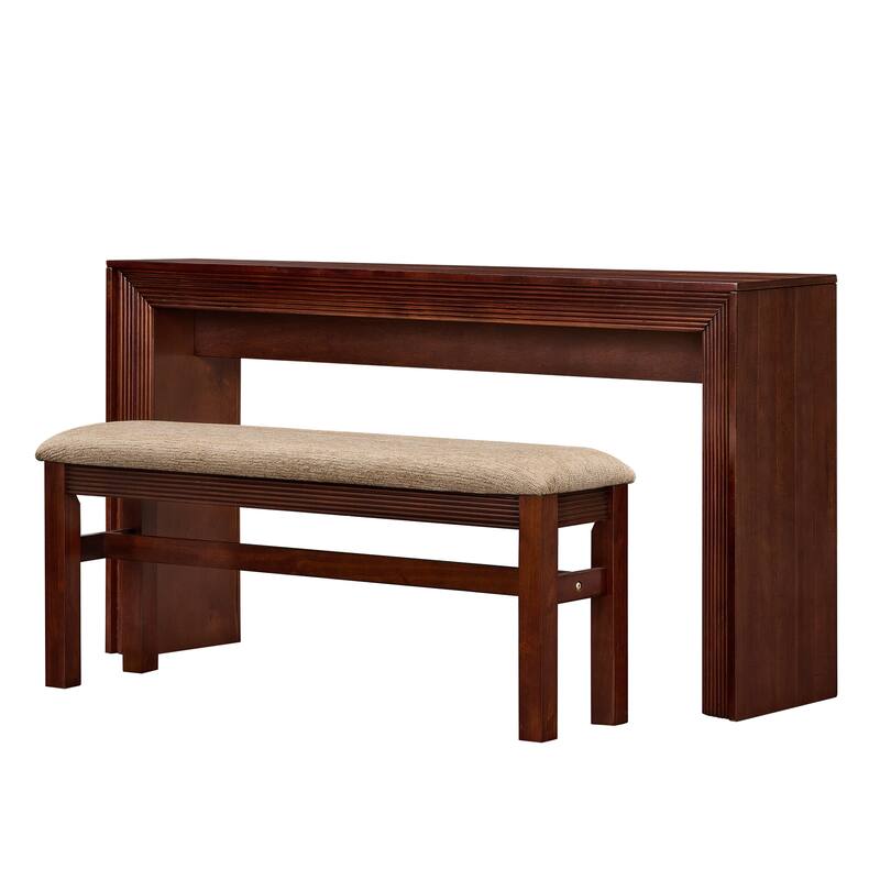 Fluted Counter Height Bar Table Set for 2, Dining Table with Fabric Upholstered Bar Stool with Solid Wood Legs