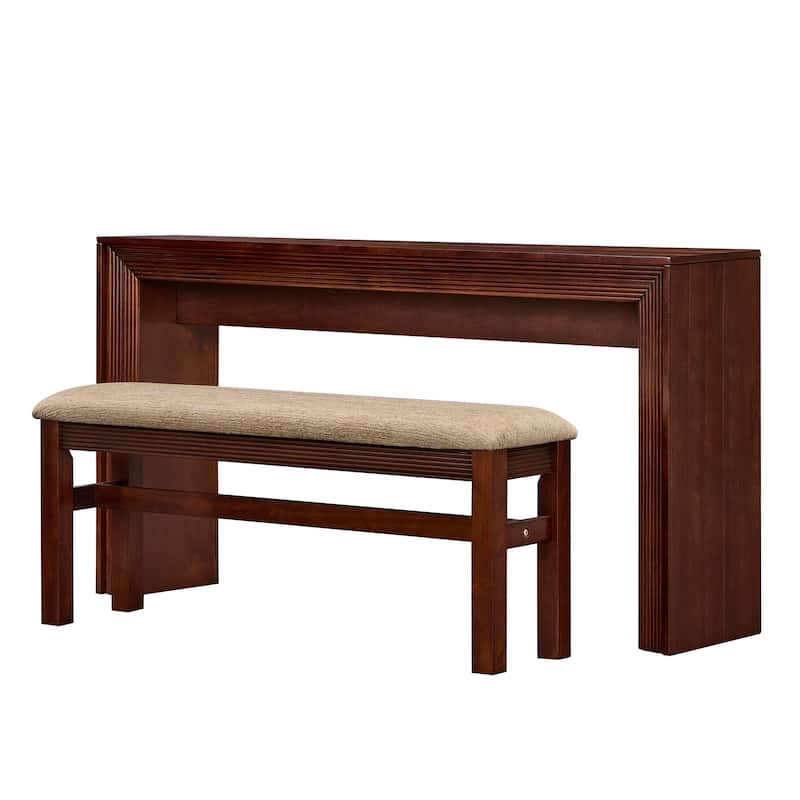 Fluted Counter Height Bar Table Set for Two with Upholstered Bar Stool and Solid Wood Legs