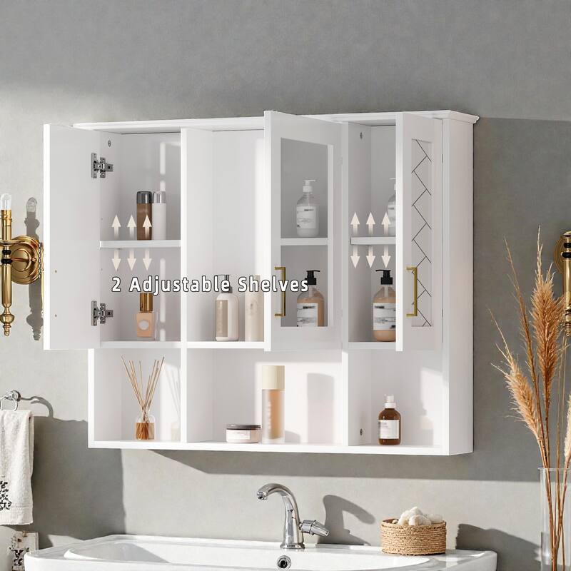 35 Inch Wall Mounted Bathroom Medicine Cabinet with Mirror, Adjustable Shelves, Soft Close Doors