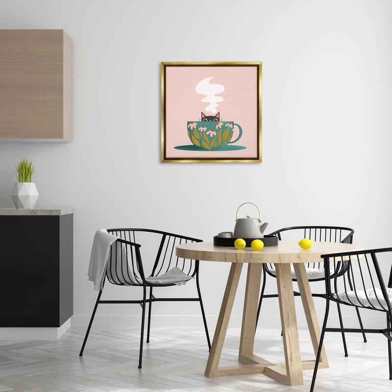 Stupell Cat Peeking Over Teacup Framed Floater Canvas Wall Art Design By Sarah Hickman