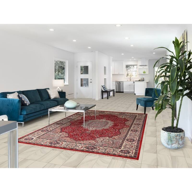 Floral Red Kashan Indian Area Rug Handmade Wool Carpet - 6'1"x 9'4"