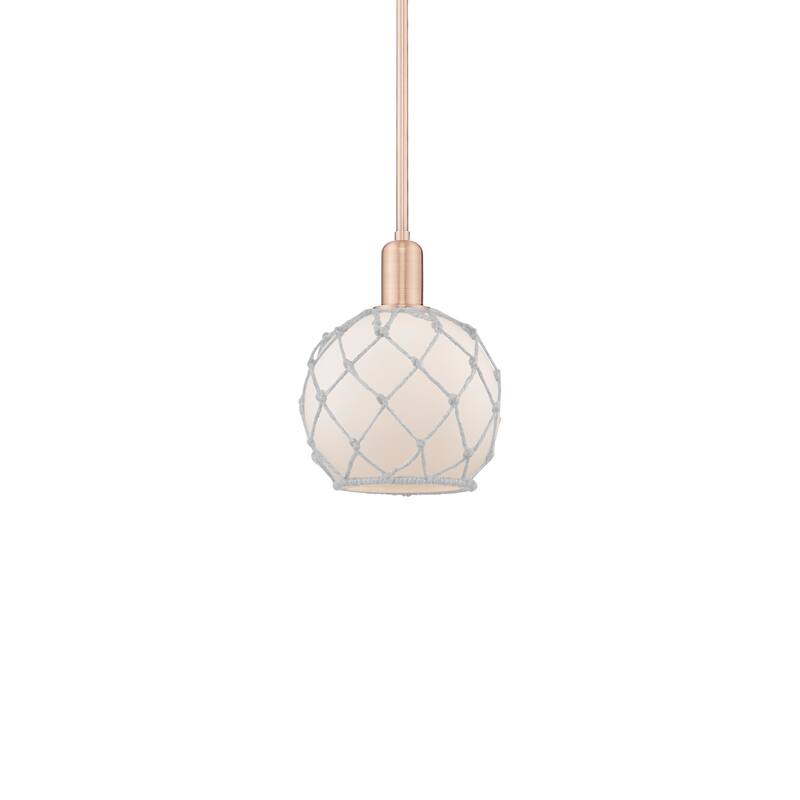 Innovations Lighting 716-1S-11-8 Farmhouse Rope Pendant Farmhouse Rope - Antique Copper / White Glass with White Rope
