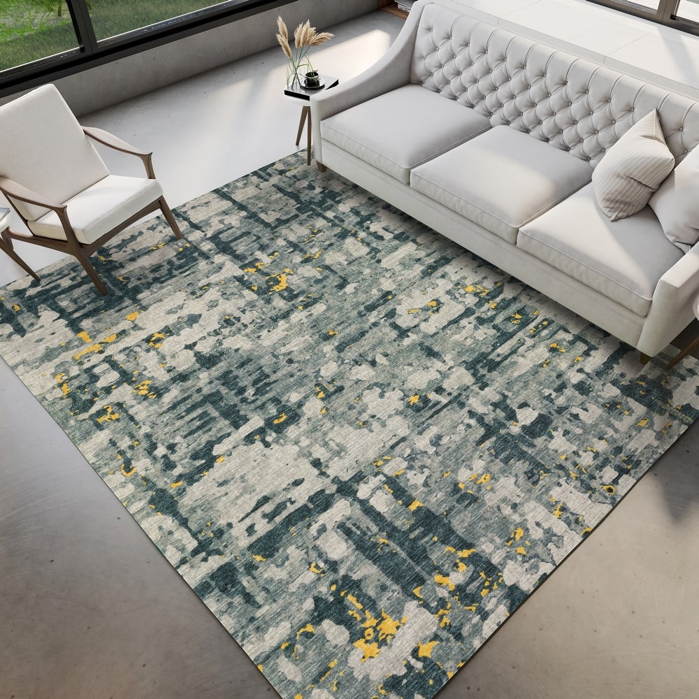 Indoor/ Outdoor Bravado Abstract Crosshatch Caramel Washable Area Rug