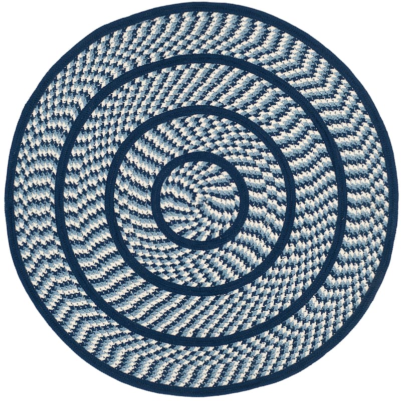 SAFAVIEH, Handmade Braided Jinela Country Rug - 5' Round - Ivory/Navy