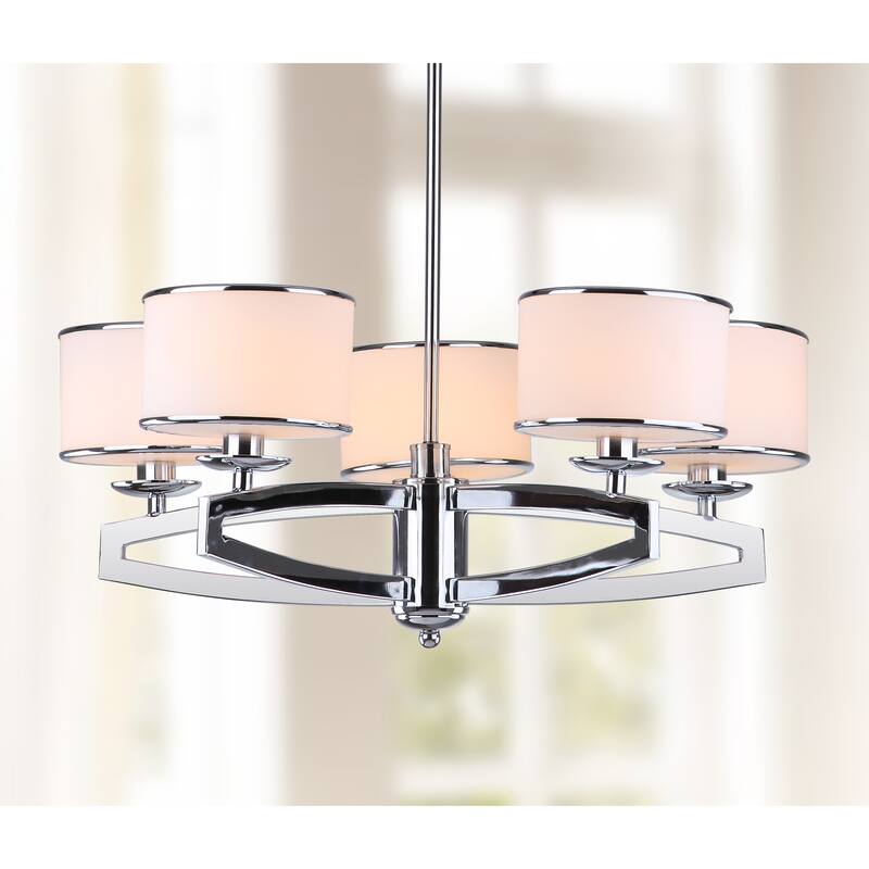 SAFAVIEH Lighting Chanda Adjustable 5-Light Chrome Drum Pendant - 25" W x 25" D x 16.3" H - 25Wx25Dx16H