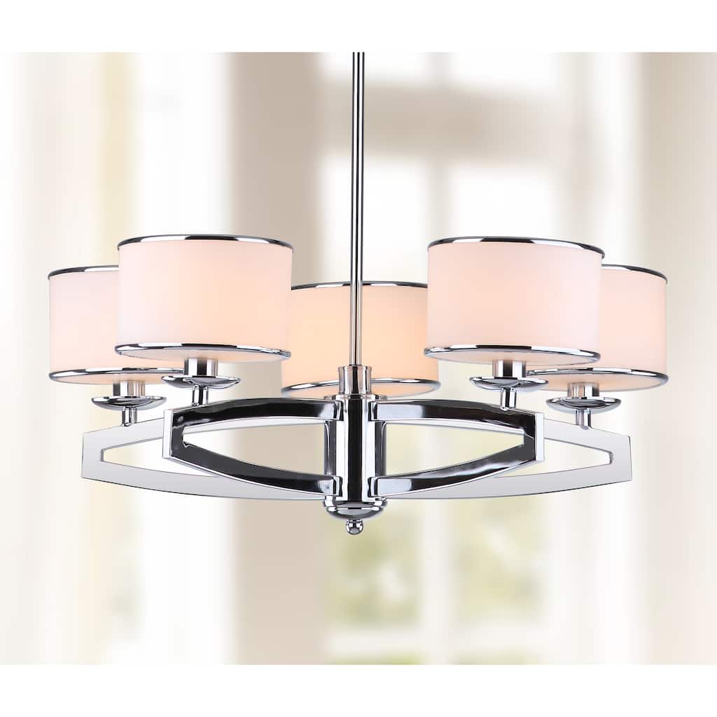 SAFAVIEH Lighting Chanda Adjustable 5-Light Chrome Drum Pendant - 25" W x 25" D x 16.3" H - 25Wx25Dx16H