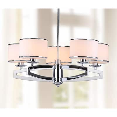 SAFAVIEH Lighting Lenora Adjustable 5-light Chrome Drum Pendant - 25" W x 25" D x 16.3" H