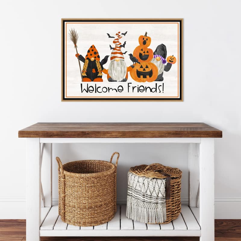 Gnomes of Halloween landscape II-Welcome Friends by Tara Reed Canvas Art Framed - Sylvie Maple