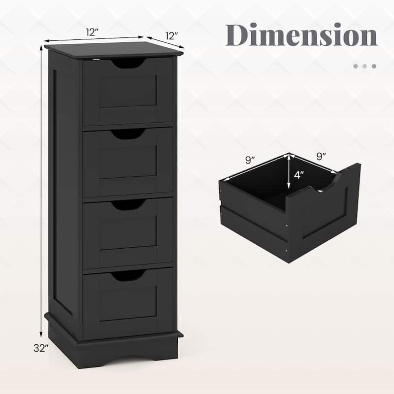 4-Drawer MDF Floor Storage Cabinet with 4 Drawers and Cutout Handles for Bathroom Bedroom Laundry Room - 12" x 12" x 32"