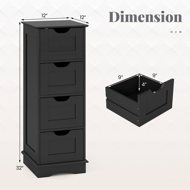 Gymax 4-Drawer Bathroom Cabinet w/Cut-out Handles Anti-toppling Device