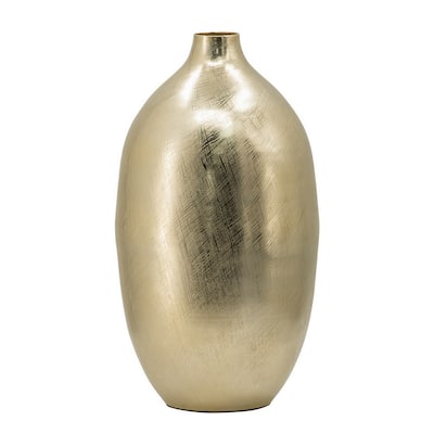 Pansy 19 Inch Modern Vase, Metal, Tall Curved Bottleneck Shape Gold Finish