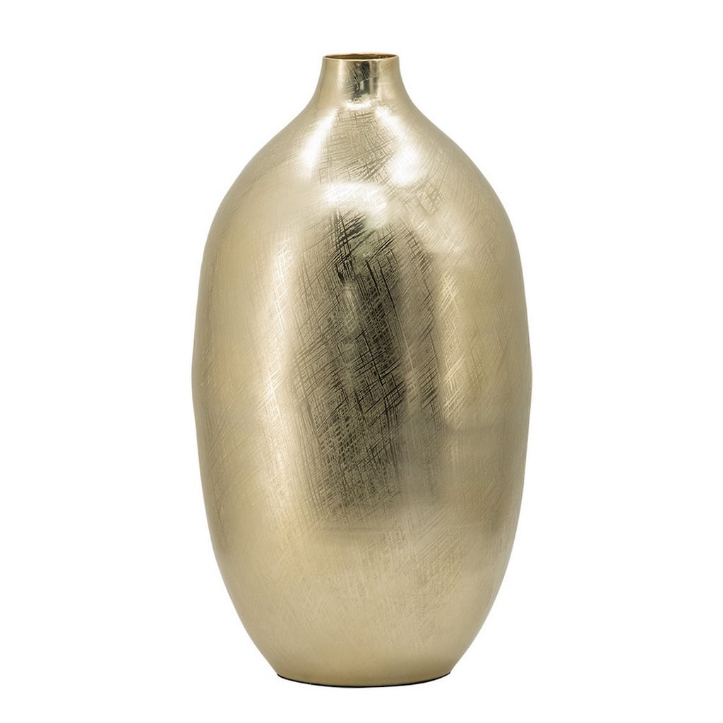 Pansy 19 Inch Modern Vase, Metal, Tall Curved Bottleneck Shape Gold Finish